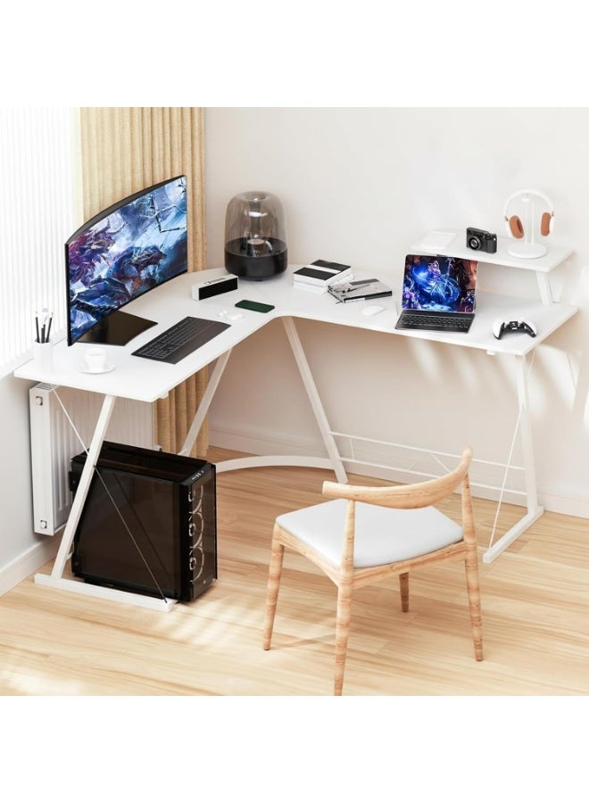 أنفانكي Anvanke L-Shaped Gaming Desk 51"+51"، مكتب كمبيوتر زاوية مع موقف شاشة، محطة عمل مكتب منزلي توفر مساحة، طاولة لعبة سهلة التجميع  أبيض - Image 4